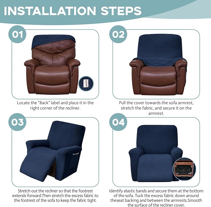 Recliner Chair Cover Lazy Boy Recliner Covers Recliner Covers for Recliner Chair 1 Piece Furniture Protector Prevent wear and pet Hair（Recliner,Navy Blue）