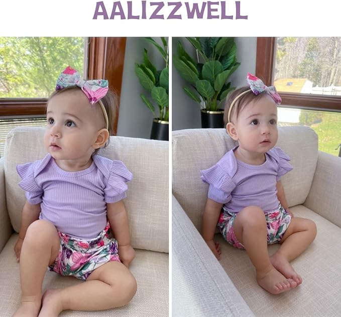 Aalizzwell Baby Girls Ribbed Bodysuit Bloomer Shorts Outfits Summer Clothes