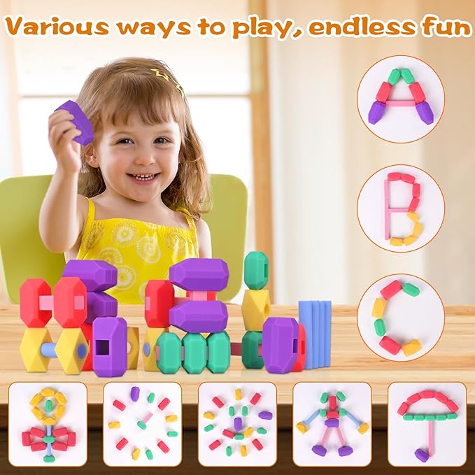 Kids Silicone Building Blocks, Age3+, 36PCS, Puzzle Senses, Stimulate Creativity, Imagination, Montessori Stacking Rocks Toys