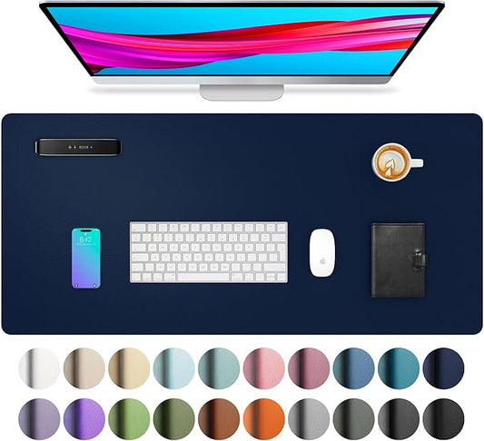 Aothia Leather Desk Pad Protector, Mouse Pad, Office Desk Mat, Non-Slip PU Leather Desk Blotter, Laptop Desk Pad, Waterproof Desk Writing Pad for Office and Home (Dark Blue,23.6" x 13.7")