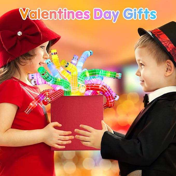 24 Pcs Glow Sticks Party Favors for Kids,Light Up Tubes Fidget Toys,Glow in The Dark Party Supplies Camping Toys, LED Bracelet Necklace Goodie Bag Stuffers Birthday Return Valentines Day Gifts