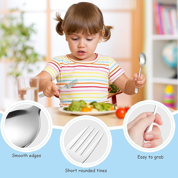 10 Pieces Toddler Utensils Kids Silverware Set, Kids Silverware Stainless Steel Childrens Safe Flatware Metal Baby Utensils Set Small Forks and Spoons for Self Feeding, Dishwasher Safe