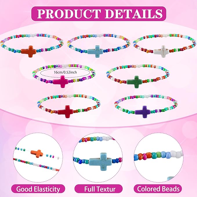 48 Pcs Cross Necklaces Christian Religious Party Favors Include 24 Plastic Crystal Cross Necklace DIY Craft Gifts with 24 Bracelet for Vacation Bible Prize Favor (Cross)