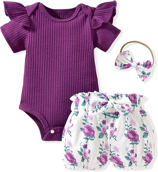 Aalizzwell Baby Girls Ribbed Bodysuit Bloomer Shorts Outfits Summer Clothes