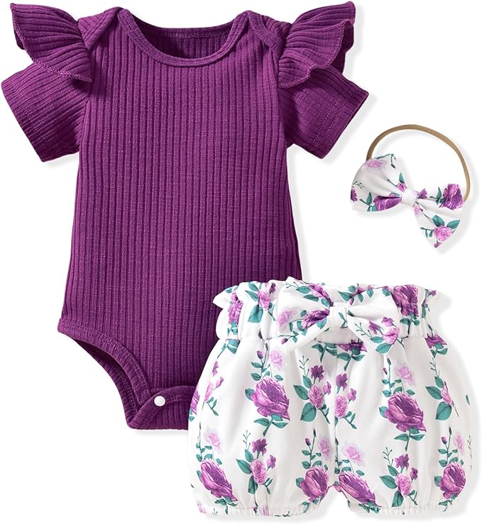 Aalizzwell Baby Girls Ribbed Bodysuit Bloomer Shorts Outfits Summer Clothes