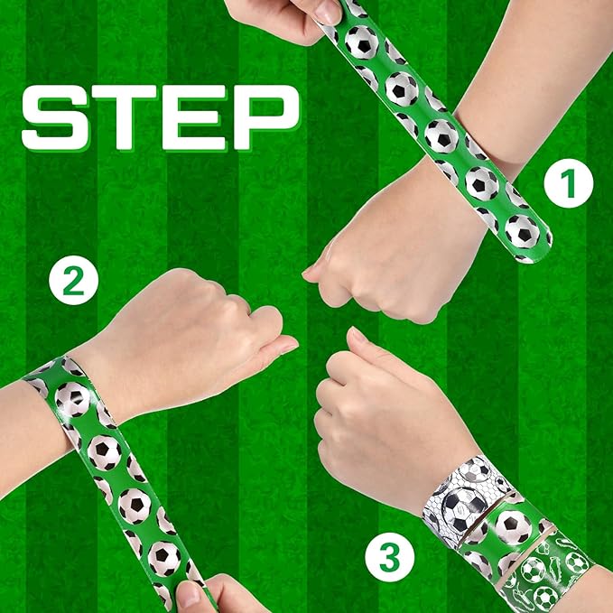 Aoriher 72 Pcs Soccer Slap Bracelets Soccer Wristbands Bracelets Bulk for Soccer Party Favors Sport Themed Bracelet