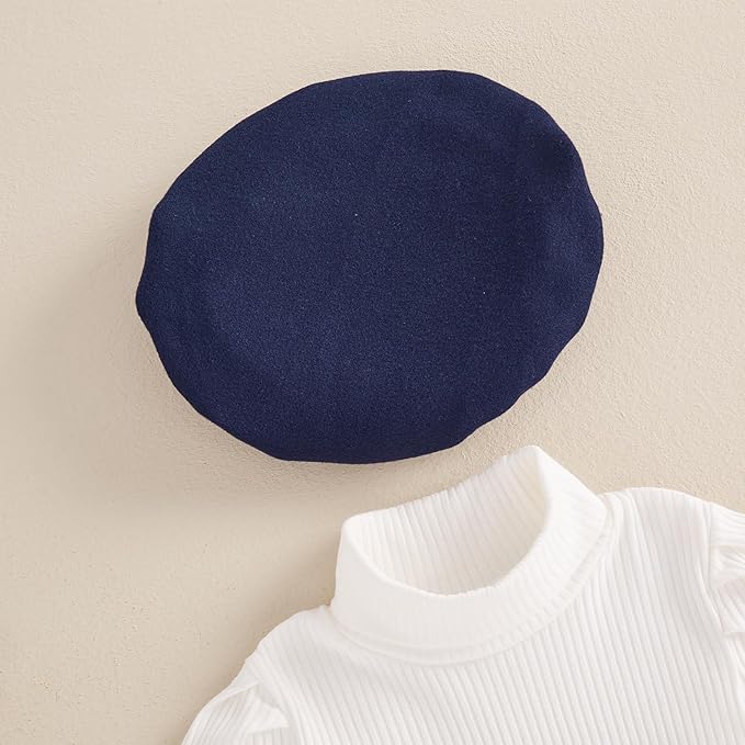 Fernvia Toddler Baby Girl Fall Winter Skirt Set Turtleneck Ribbed Long Sleeve T-Shirt Top & Plaid Skirts Dress 2Pcs Outfits