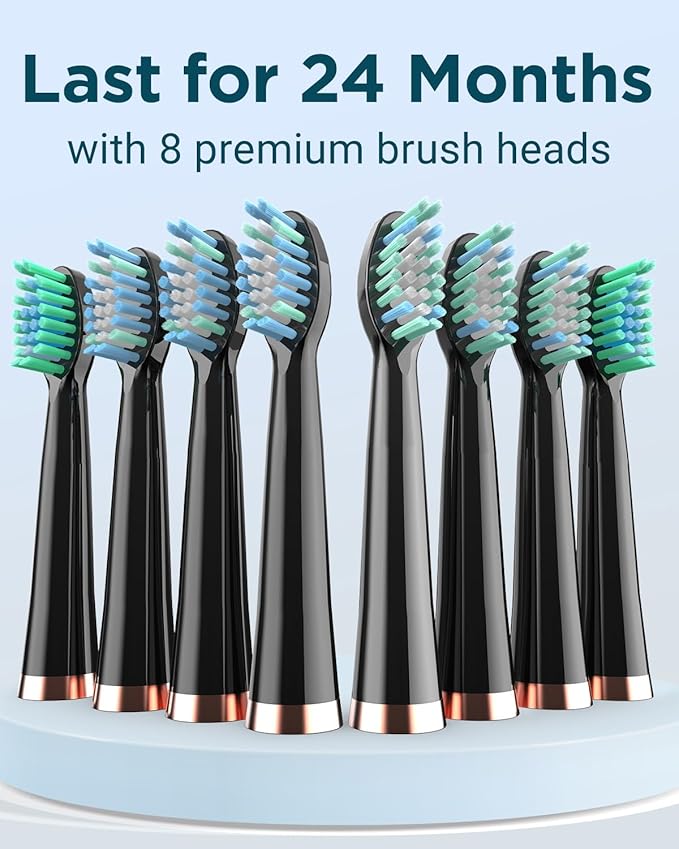 Rtauys M5 Sonic Electric Toothbrush for Adults and Kids - Rechargeable Electric Toothbrush Kids Ages 12+ and Adults with 8 Brush Heads & Travel Case, 120 Days Battery Life - Black