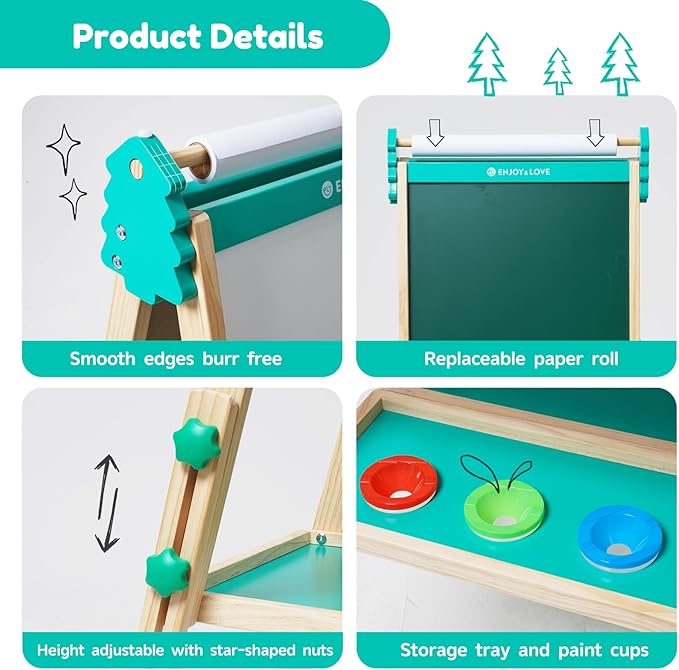 Kids Wooden Easel Foldable Double Sided Whiteboard Blackboard Children Art Easel with Storage, Height Adjustable Easel for Boys Girls Painting and Writing (with Gift Packs)
