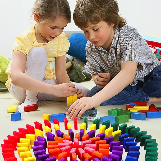 360 Piece Wooden Dominos Blocks Set,Dominoes Set for Kids,Domino Racing Toy Game,Colorful Dominos Tiles Domino Blocks Bulk,Dominoes Racing Tile Games,Kids Game Educational Play Toy for Birthday Party