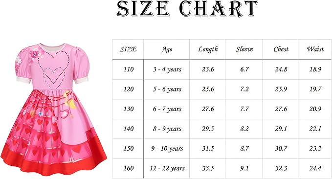 7 Pcs Pink Rise Costume for Girls Red Princess Dress with Wig