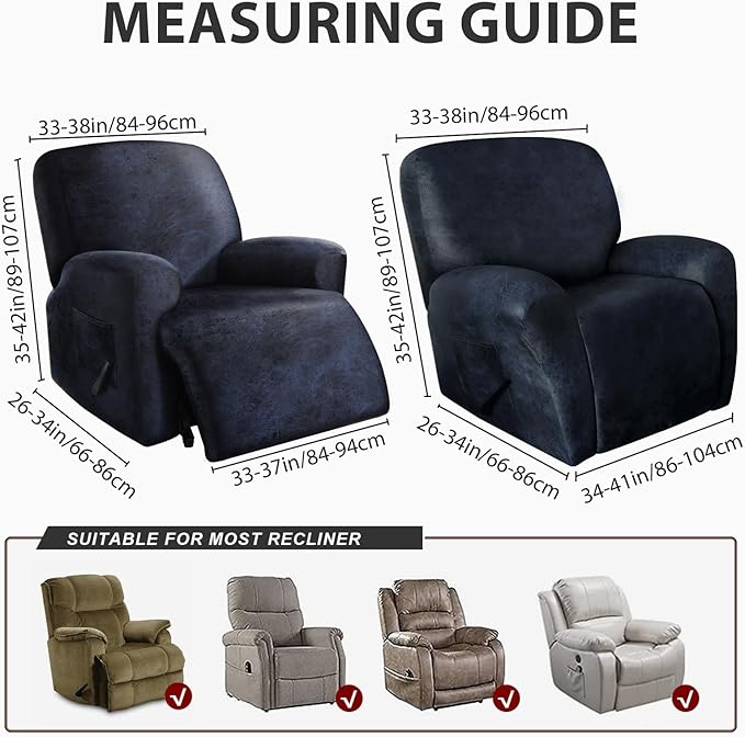 Recliner Chair Covers Leather Like, 4 Pieces Lazy Boy Recliner Cover for Recliner Chair, Soft Sofa Slipcover Furniture Protector Washable Sofa Cover for Pets Kids (X-Large, Navy 1)