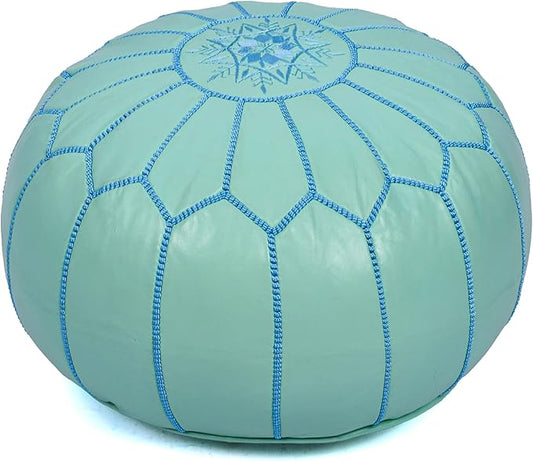 Marrakesh Gallery Genuine Leather Round Pouf Unstuffed - Moroccan Ottoman Footstool, Footrest Cover - Boho Decor - Bohemian Living Room, Bedroom, Kids Room, Gift & Wedding