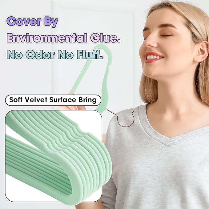 Kids Hangers - 14 Inch, 50 Pack, Green, Plastic, Ideal for Everyday Use, Baby Hangers, Durable Infant/Toddler Hangers