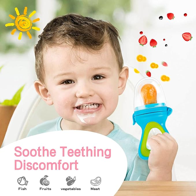 Baby Fruit Feeder by HAOBAOBEI, Frozen Teething Toys for Babies, Baby Food Pacifier Feeder with 3 Sizes Silicone Pouches, Baby Eating Essentials,BPA Free Baby Feeding Supplies -2 Pack