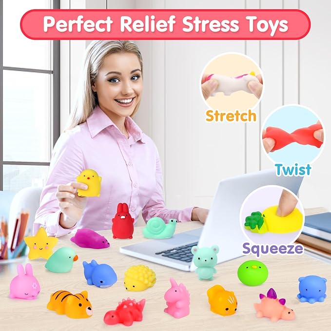 45Pcs Mochi Squishy Toys Mini Squishies Kawaii Animal Squishies Party Favors for Kids Cat Panda Unicorn Squishy Novelty Stress Relief Toys Birthday Gifts Goody Bags Class Prizes Pinata Fillers