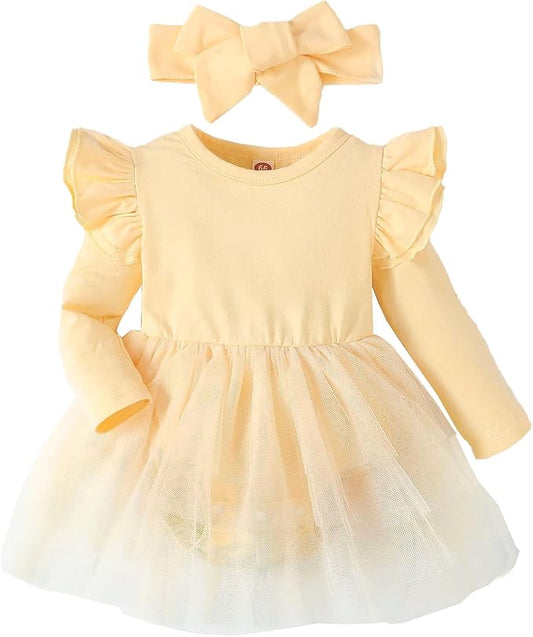 Baby Girl Ruffle Sleeve Romper Dress Outfit Newborn Princess Tulle Dresses Infant Jumpsuit Tutu Skirt Set Clothes