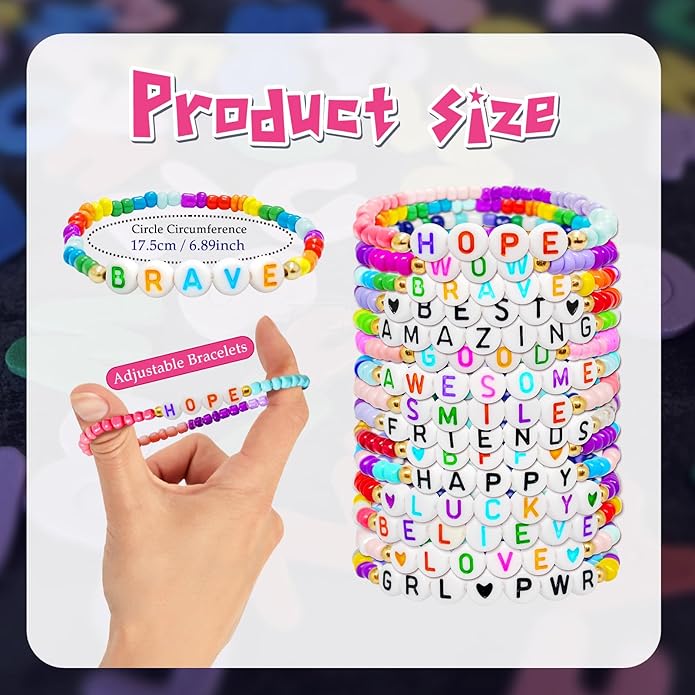 60 Pcs Colorful Friendship Bracelet Set for Girls Stretchy Bracelets for Kids and Women Beaded Friendship Bracelets for Teen Girls Party Favors