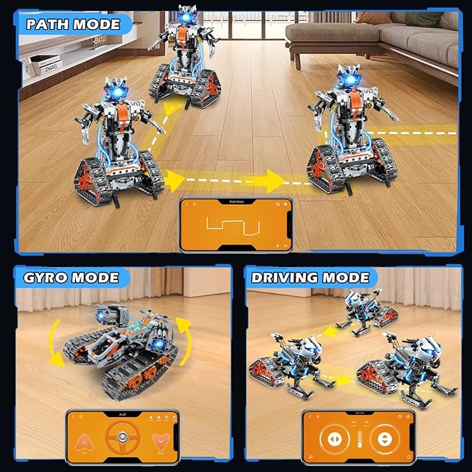 5-in-1 Building Toys with LED Light, APP & Remote Controll Building Block Set, 604 PCS RC Tech Rechargeable Tank Robot Sleigh Tracked Racer Toy, Gift for Kids Boys Girls Ages 6 7 8 9 10 11 12+