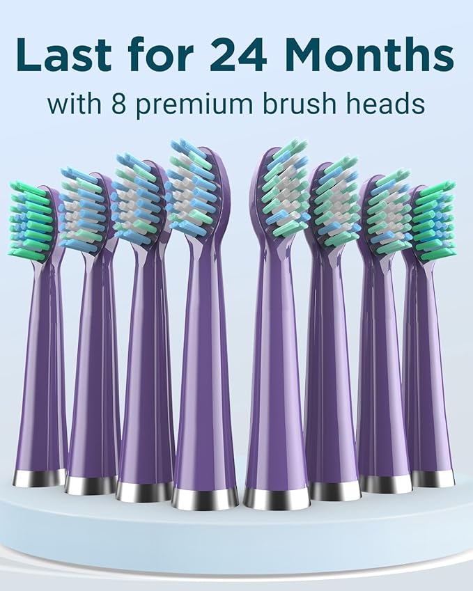 Rtauys M5 Sonic Electric Toothbrush for Adults and Kids - Rechargeable Electric Toothbrush Kids Ages 12+ and Adults with 8 Brush Heads & Travel Case, 120 Days Battery Life - Purple
