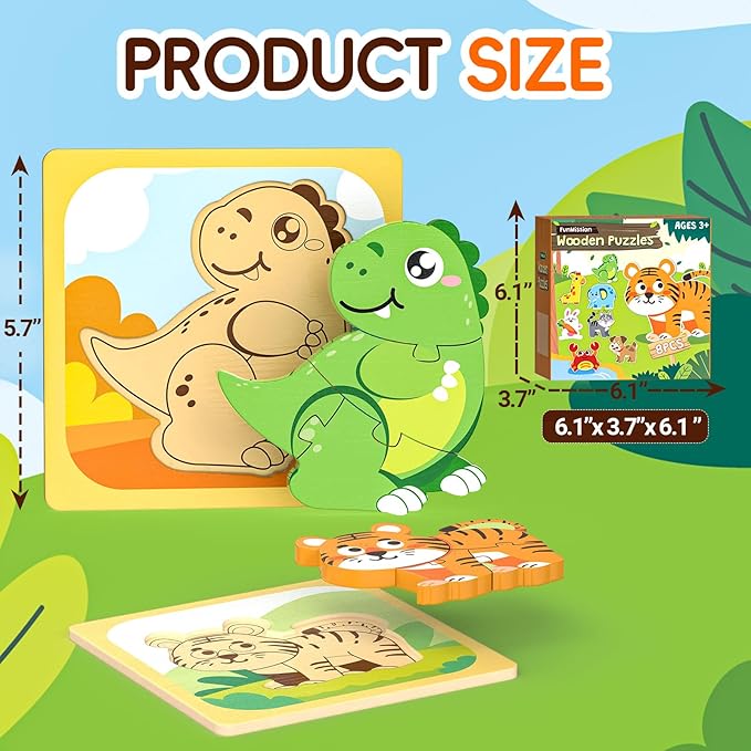Puzzles, 8Pcs Animals Jigsaw Puzzles Toddler Toys, Brain Teaser Puzzles Montessori Toys, Wooden Puzzle Games, Educational Puzzles STEM Toys for 3+ Year Old Kids, for Kids