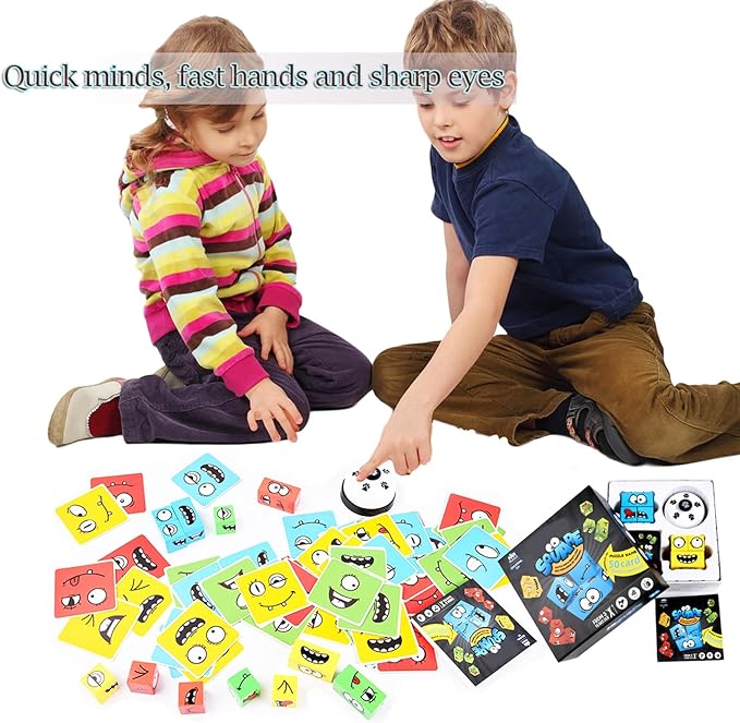 Wooden Face Changing Magic Cube Game, Expression Puzzle Building Blocks Pattern Matching Game, Educational Puzzles Toy Board Games for Kids and Adults with Bell