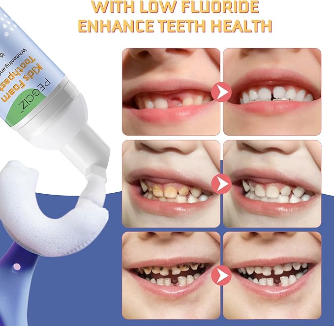 Kids Foam Toothpaste 2 Pack, Foam Toothpaste Kids with Low Fluoride, Toddler Toothpaste for U Shaped Toothbrush Electric Toothbrush, Foam Toothpaste for Children Kids Ages 3 Plus(Watermelon+Blueberry)