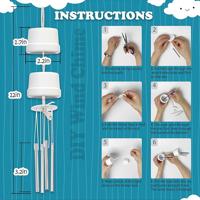 3-Pack DIY Wind Chime Kits- Arts and Crafts for Boys Girls Kids Ages 8-12 4-8 6-8 5-7 3-5, Construct & Paint Birthday Holiday for Kids