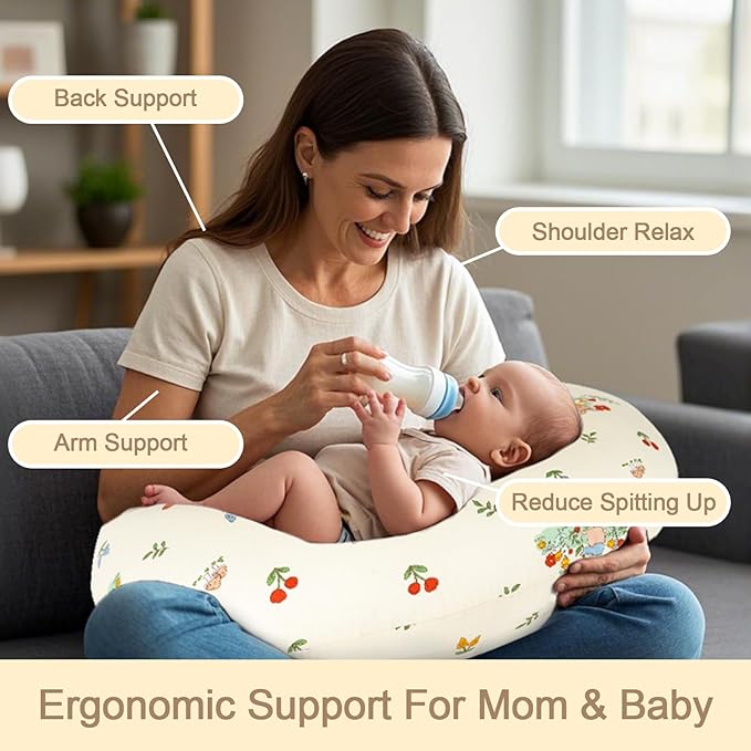 Nursing Pillow, Breastfeeding Pillows with Standard Size Removable Cover, Breast Feeding Pillow with Breathable Filling, Ergonomic Nursing Essentials for Bottle and Breastfeeding- Bunny