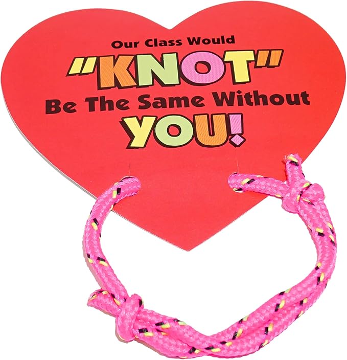 4E's Novelty Valentines Bracelets with Cards (48 Pack ) Our Class Will Knot Be The Same Without You - Bulk School Valentines Day Gifts for Kids from Teacher Party Favors Classroom Exchange