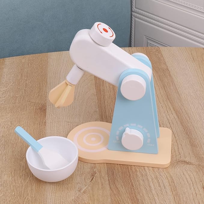 Wooden Kitchen Mixer Set, Bake-Cookie Blender Toy Play Kitchen Accessories, Education Pretend Play Game Interactive Early Learning Toys for Kids, Birthday Gift for 3 4 5 6 7 Ages Boys Girls, 9 Pieces
