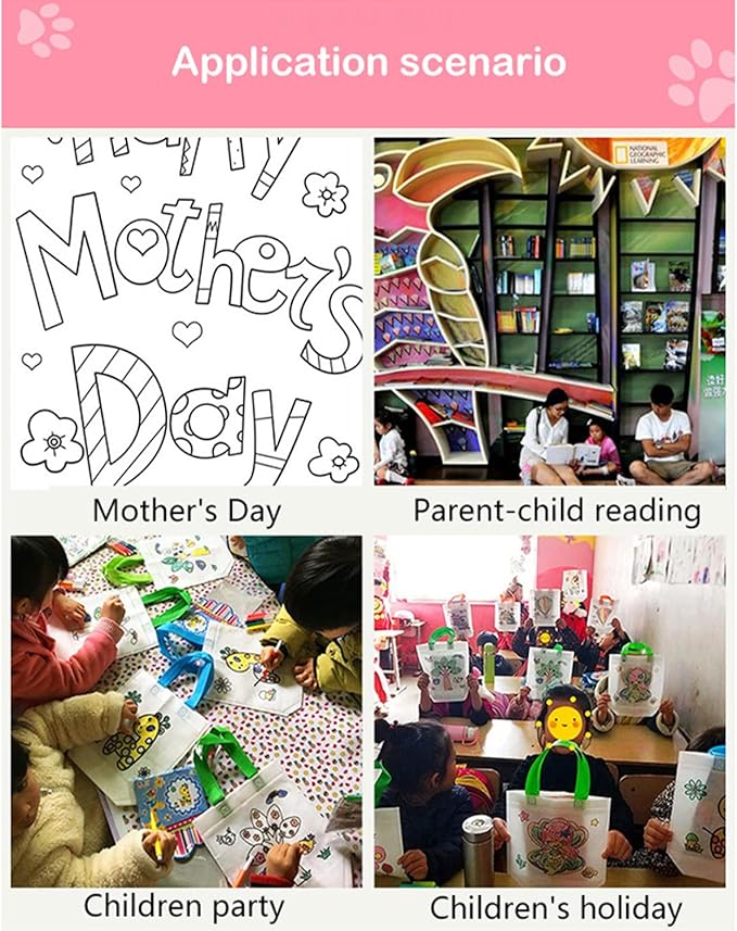 65 Pack Graffiti Goodie Bags for Kids Birthday Party Favors Art Class, Color Your Own Tote Bag,Eco Reusable Coloring Carnival Animal Art Party Goodie Bags(40 Bags +24 Color pens +1 pad)