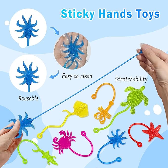 42PCS Sticky Hands Bulk Ocean Animal Party Favors for Kids Stretchy Sticky Hand Fidget Toys Goodie Bag Stuffers Treasure Box Toys for Classroom Prizes Birthday Party Supplies Easter Basket Stuffers