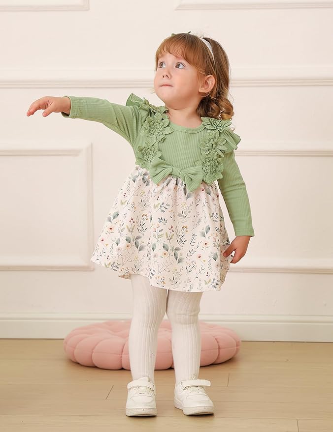 Baby Girl Dress Fall Flower Ruffle with Lace Headband Toddler Girls 3M-3T Infant Dresses Winter Baby Girl Clothes