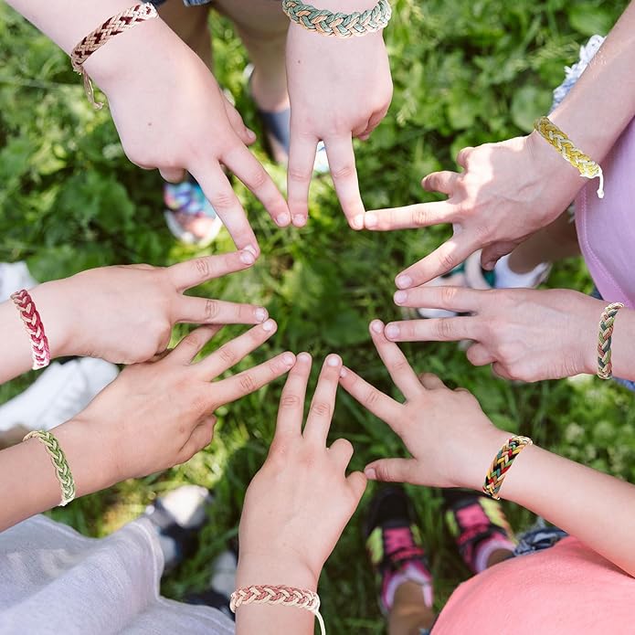 16 Set Friendship Bracelet Party Favors Braided Friendship Bracelets with Cards Adjustable Woven Friendship Bracelets Handmade Braided Bracelet for Teens Adults Camping Party Favors