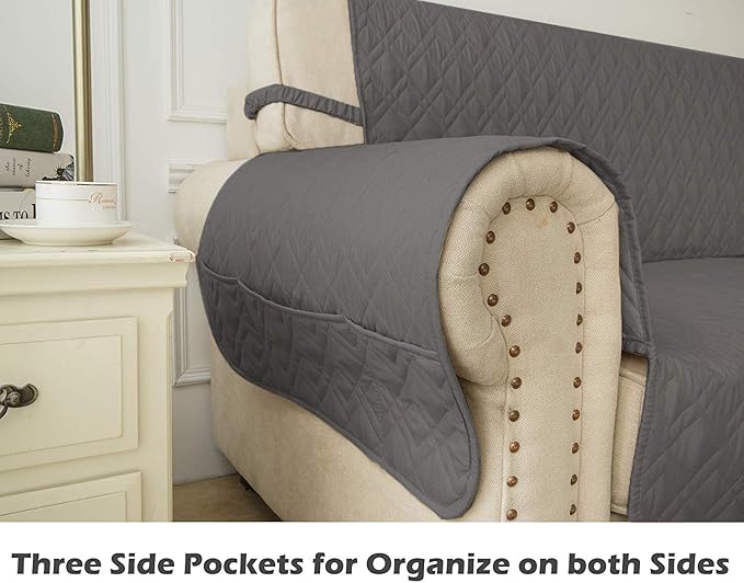 Ameritex Couch Sofa Slipcover 100% Waterproof Nonslip Quilted Furniture Protector Slipcover for Dogs, Children, Pets Sofa Slipcover Machine Washable (Dark Grey, 78")