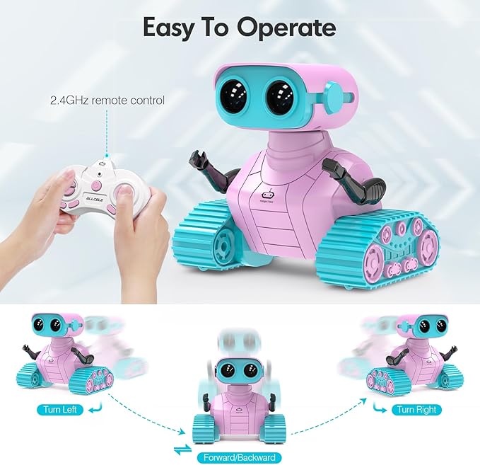 ALLCELE Robot Toys, Rechargeable RC Robots for Kids Boys, Remote Control Toy with Music and LED Eyes, Ideal Gift for Children-Pink Blue