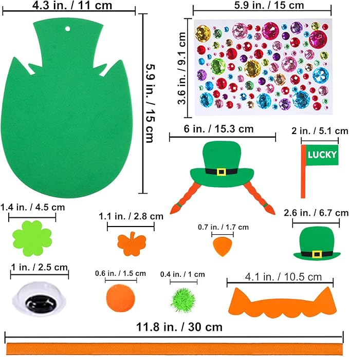 24 Sets Owl Shamrock Ornaments St. Patrick's Day Decorations Craft Kits Assorted Owl Four-Leaf Clover Lucky Shamrock Foam Stickers Pom-poms Google Eye for Kids Classroom Home Activity Gift Art Project