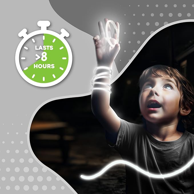 8" Glow Stick Bracelets - Bulk 50 Pack for Mardi Gras, St. Patrick's Day, and Nighttime Celebrations - White