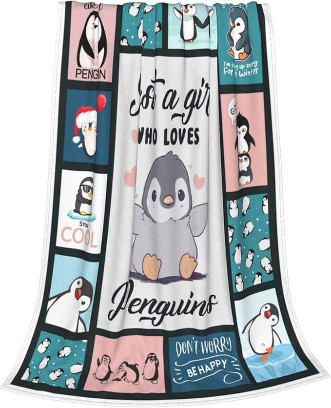 Penguin Blanket Gifts for Boys Girls Women Kids Adults Penguin Lover Blue Ice Antarctic Cute Animals Throw Blanket Soft Cozy Fleece Plush Warm Flannel Bedding Blanket for Couch Sofa Chair 50"X60"