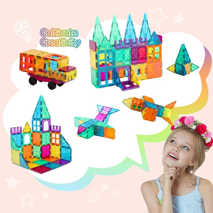 Magnetic Tiles, 96 Pcs Magnetic 3D Building Blocks Educational Magnetic Tiles Puzzle Magnets Toys for Girls Boys Toddler Ages 3+ (NF-96 Set) (NF-96)