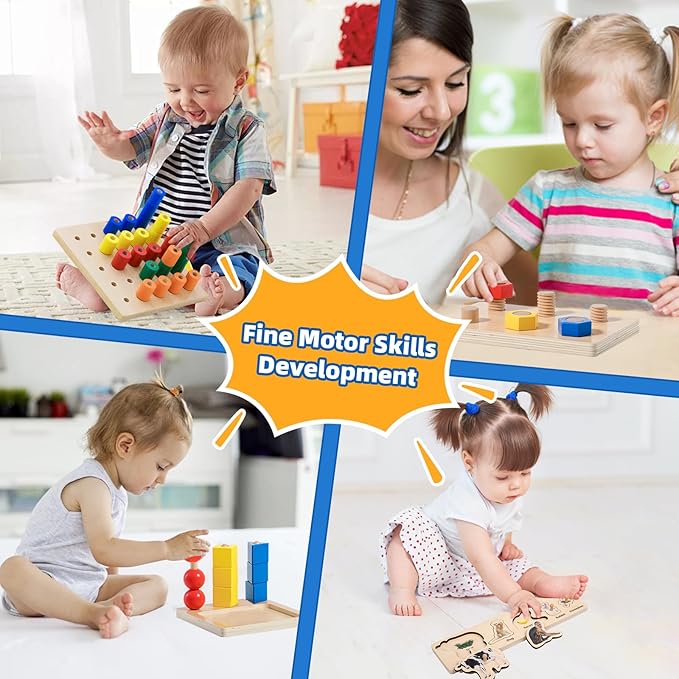 Adena Montessori Play Kit for 16-18 Months Baby,6 in 1 Learning Educational Toys for Toddler,Include 7-in-1 Play Set,Farm Animal Puzzle,Stacking Pegboard and more,Christmas Birthday Gift for Boys Girl