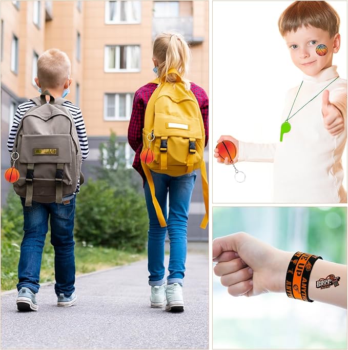 146 Pcs basketball Party Favors, Sports Party Supplies with Cup Straw Basketball Keychain Tattoo Sticker Slap Bracelet Whistle Treat Bag Fillers for Classroom Rewards Birthday Party (Basketball)