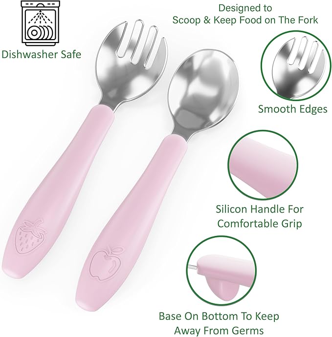 CHILLOUT LIFE Toddler Utensils, Kids Silverware with Silicone Handle, Stainless Steel Metal Toddler Forks and Spoons Safe Baby Cutlery Set for Self Feeding BPA Free Dishwasher Safe - 12 Piece