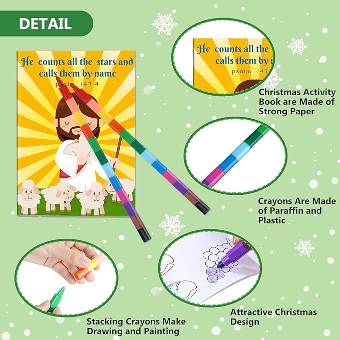 24 Pcs Christmas Coloring Book for Kids Bulk with 24 Crayons, Christmas Activity Books with Marker Xmas Stocking Goodie Bag Stuffers for Holiday Students Classroom Gifts Party Favors (Adorable)