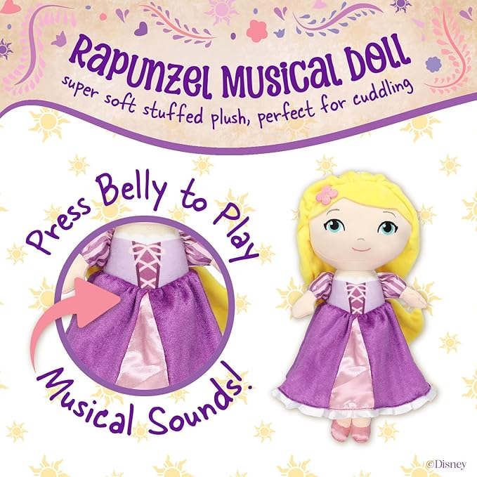 KIDS PREFERRED Disney Baby - Rapunzel 12" Plush Doll with Musical Sounds - Tangled Collectable Stuffed Animal for Babies, Toddlers and Kids