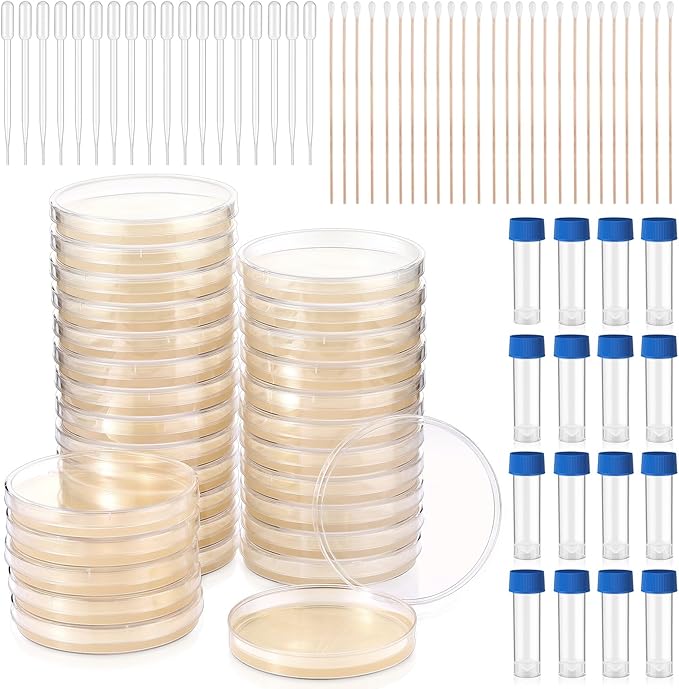 90 Pieces Prepoured Agar Plates Kit Includes Petri Dishes with Agar Swabs Pipettes Storage Tubes Educational Science Kit Science Fair Project Kit to Learn Microbiology