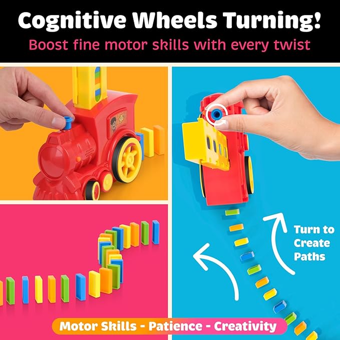 300 Pcs Domino Train Set - Automatic Rally Setter for Boys & Girls - Ages 4-10 - Montessori Toy with Colorful Tracks - Creative Birthday Toy, Automatic Block Laying Stacker Game