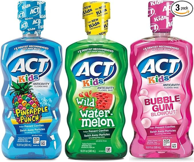 Aact Kids Anticavity Mouthwash Variety Pack, Watermelon, Pineapple, Bubble Gum (50.70 FL Oz (Pack of 3))