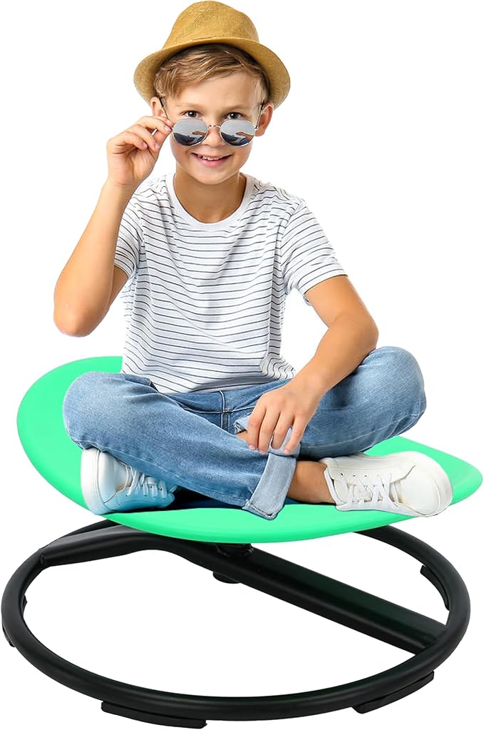 Kids Swivel Chair, Sensory Spin Chair for Autism Kids, Body Coordination Training Chair,Metal Base Non Slip Safer (Green)